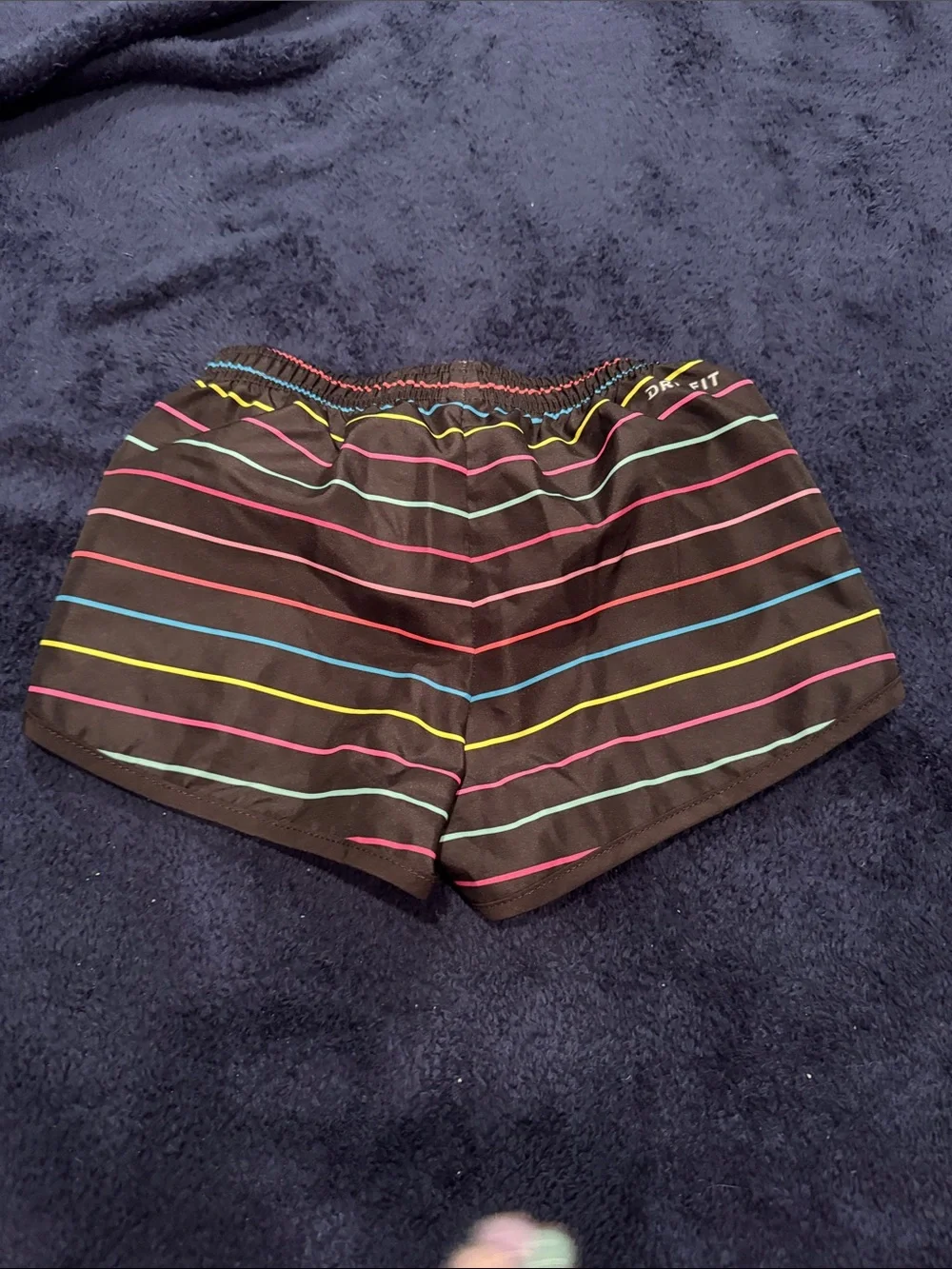 Nike Black Shorts with Pink Swoosh and Rainbow Stripe Panels
